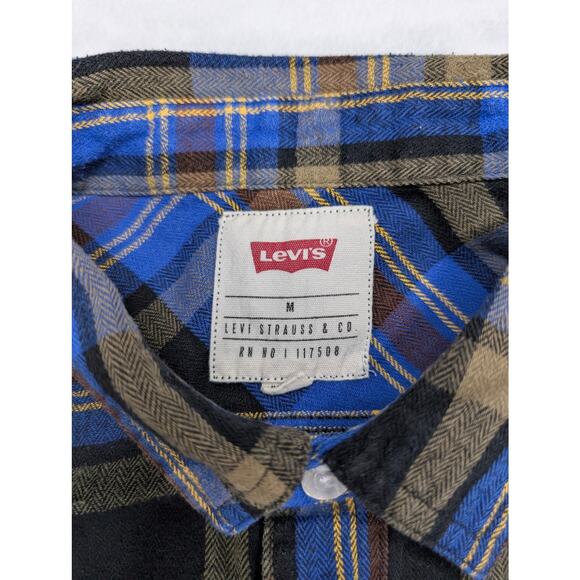 Levi's Mens Plaid Flannel Button Up Shirt Medium Long Sleeve Western Blue - Picture 2 of 7